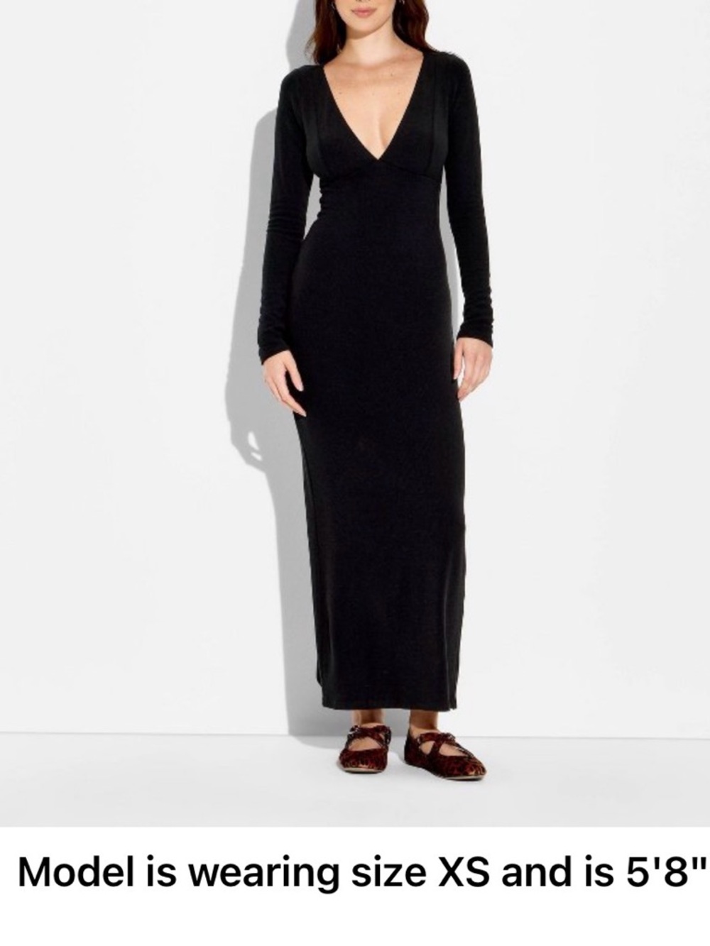 wild fable Black Long Sleeve Deep V Maxi Dress